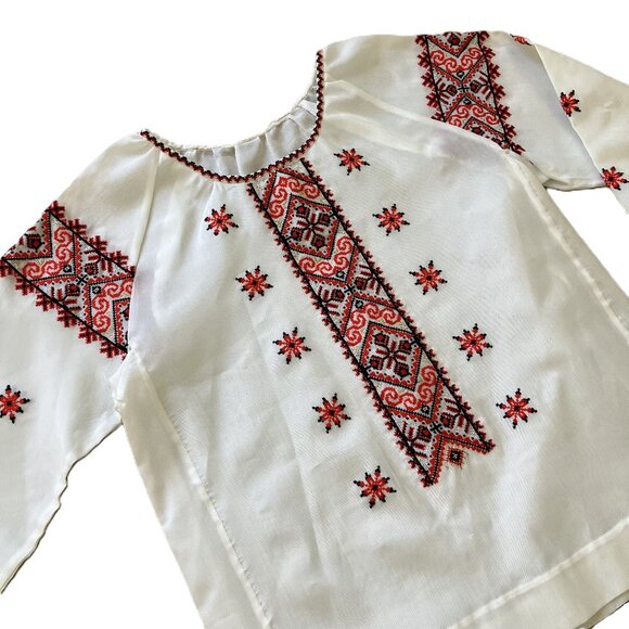 Ukrainian Embroidered Blouse Folk Dance Costume Shirt Semi-Sheer Medium - Picture 3 of 5